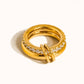 Justine 18K Gold Non-Tarnish CZ Double Hoop Ring: Yellow Gold / 8