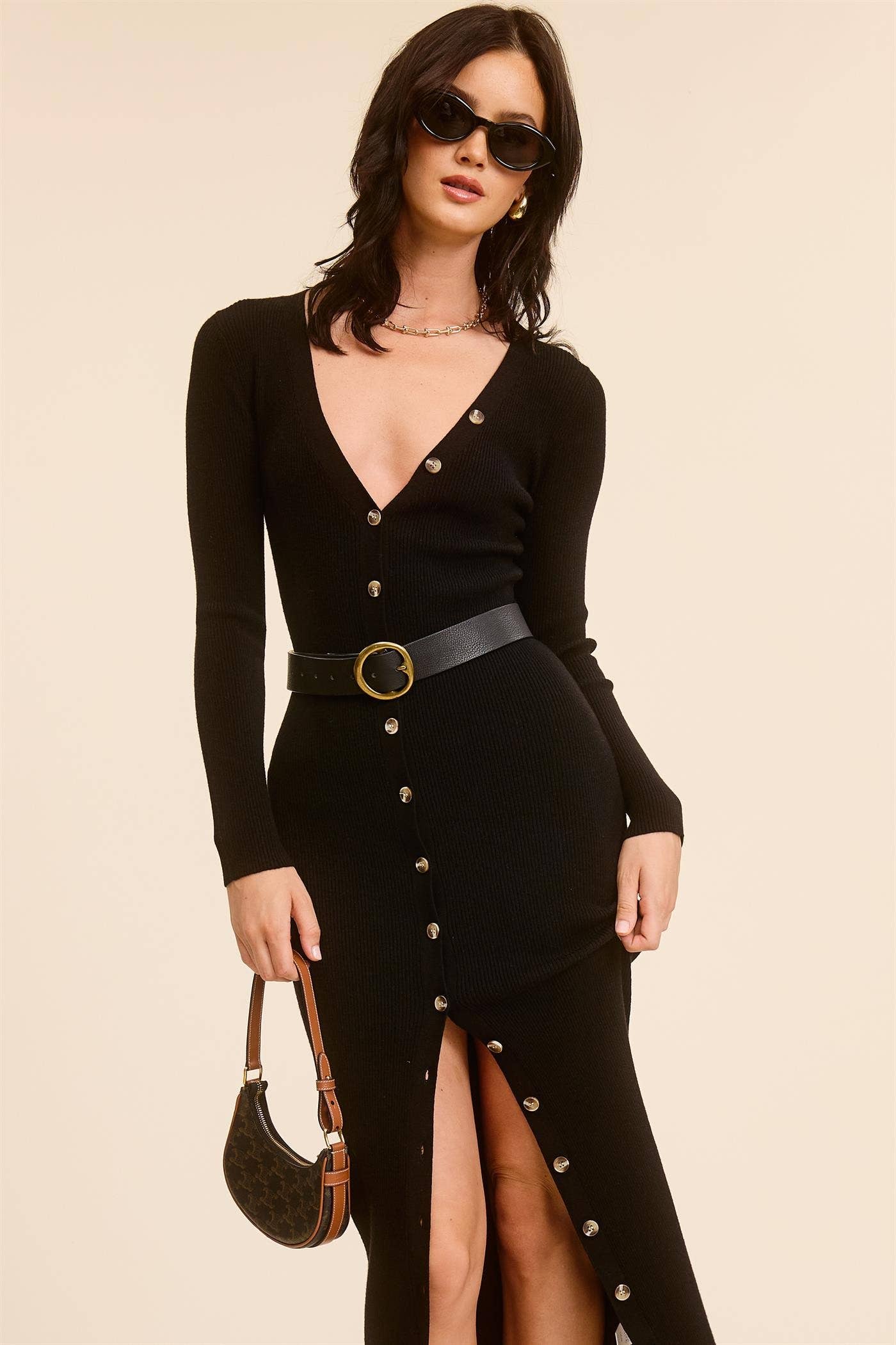 White Ribbed Knit Button Down Cardigan Midi Dress