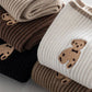 Brown Bear Embroidery Cotton White Crew Sock