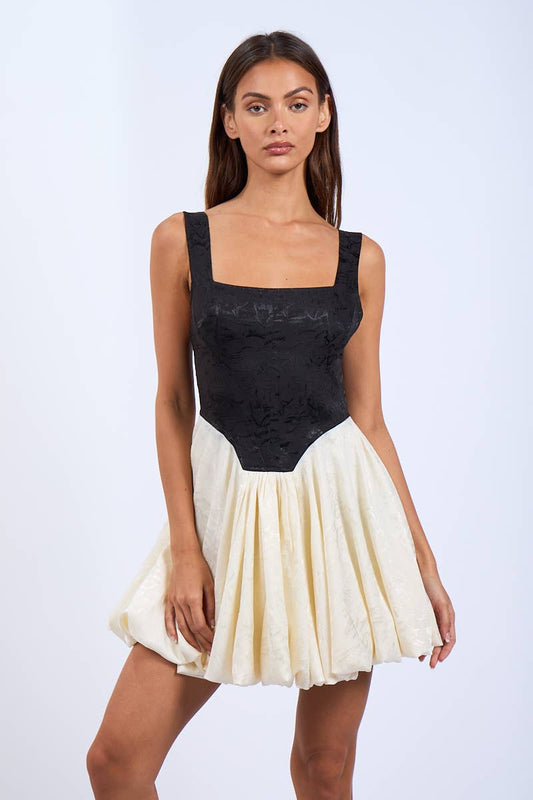 Square Neck Satin Bubble Dress
