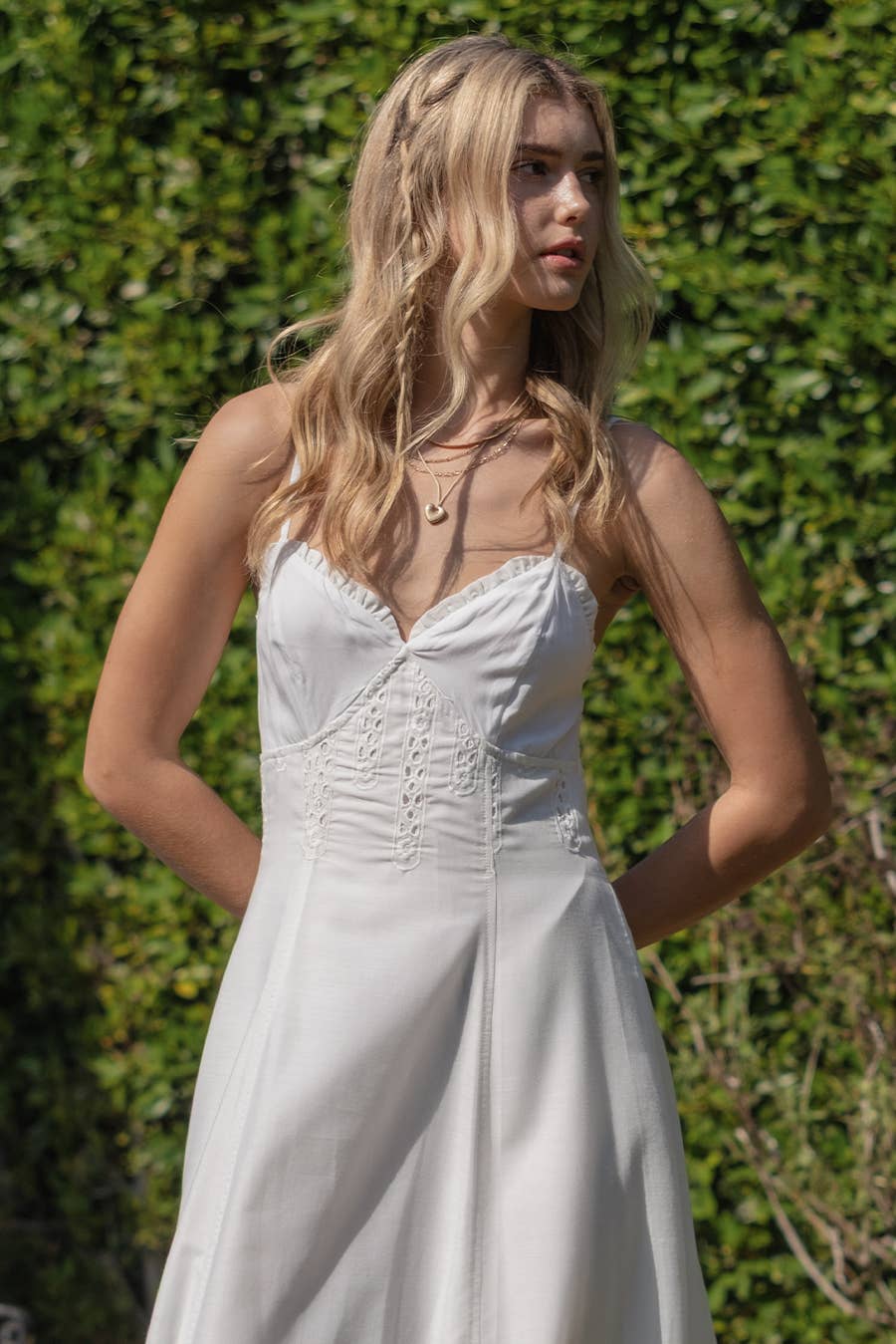 Off-White Embroidered Open Back Maxi Dress