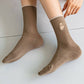 Brown Bear Embroidery Cotton Crew Sock