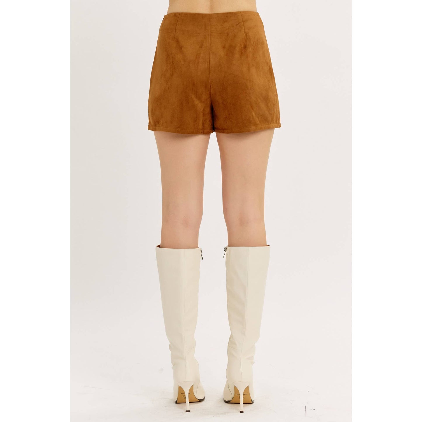 SLEEK FAUX SUEDE MINI SKORT WITH WHIPSTITCH HEM
