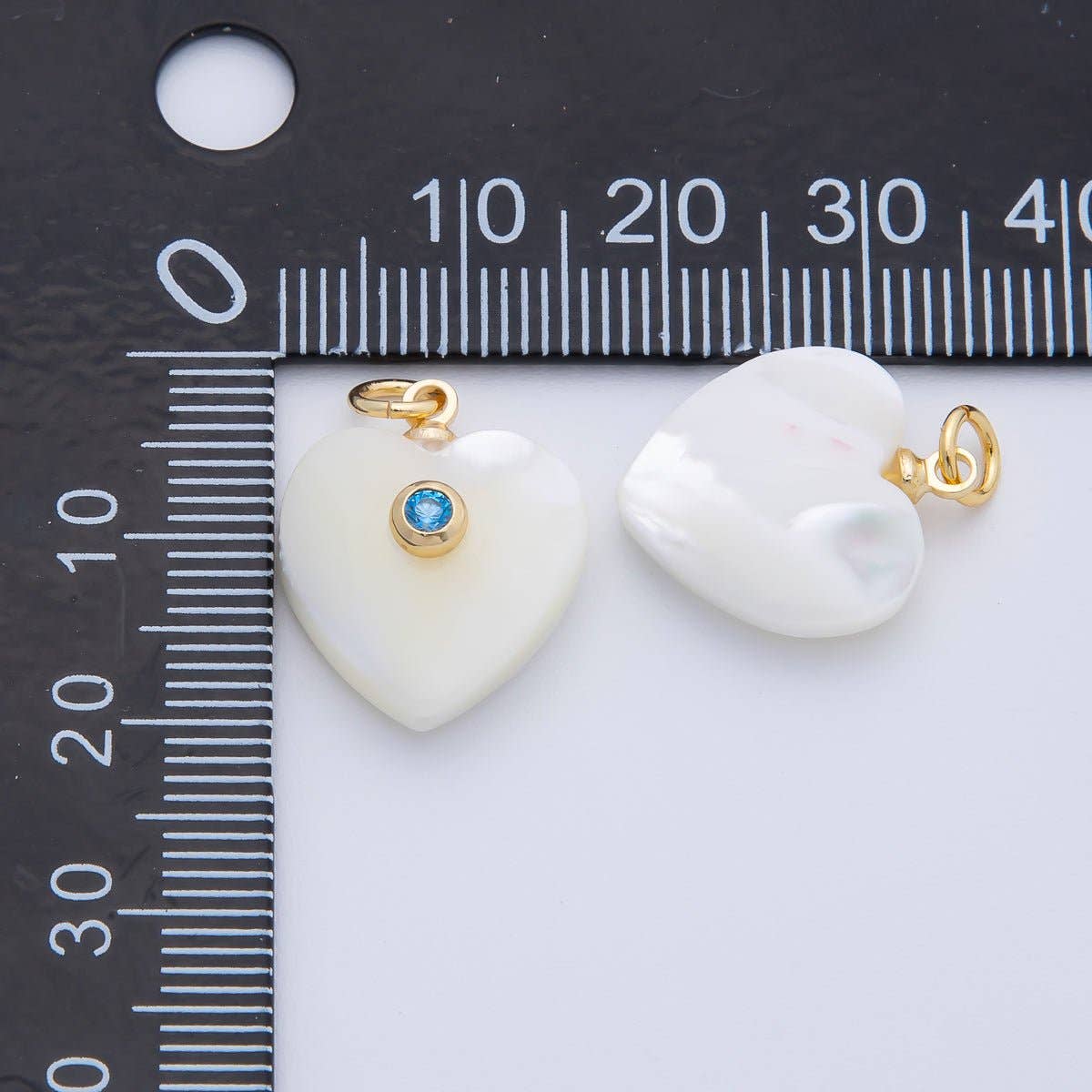 18K Gold Filled 27mm Green CZ Round Accent Heart-Shaped Shell Pearl Drop Charm