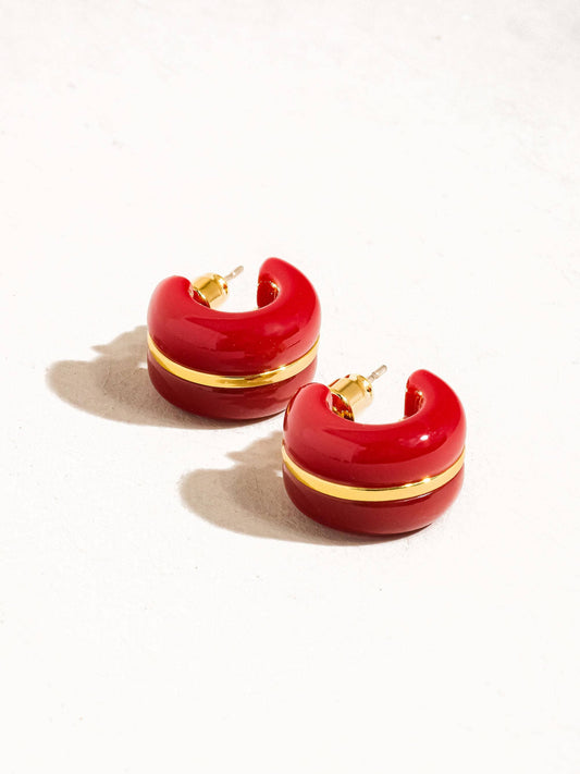 Arlo 18K Gold Small C Hoop Earring: Red