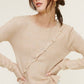 Long Sleeve Knit Top with Asymmetrical Top Beige