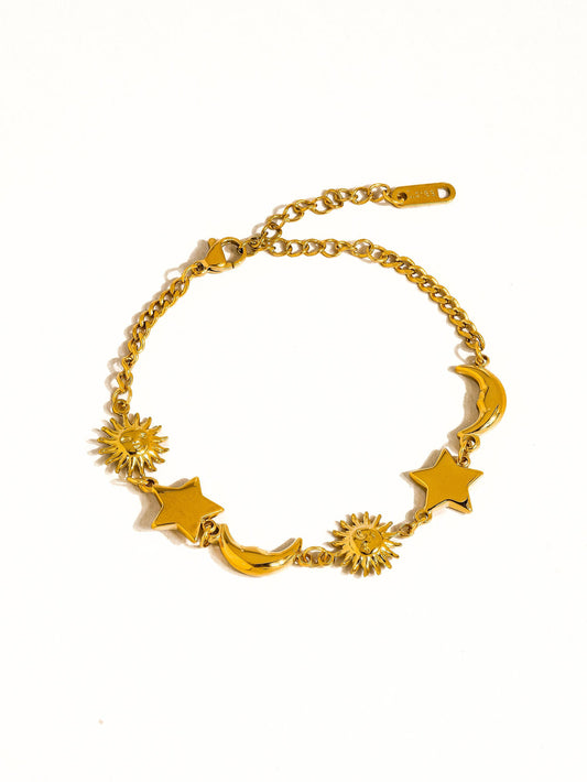 Leonora 18K Gold Non-Tarnish Sun and Star Bracelet: Yellow Gold