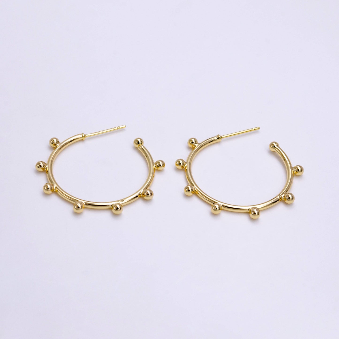 16K Gold Filled 25mm Dotted Outline C-Shaped Hoop Earrings