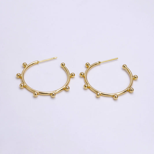 16K Gold Filled 25mm Dotted Outline C-Shaped Hoop Earrings