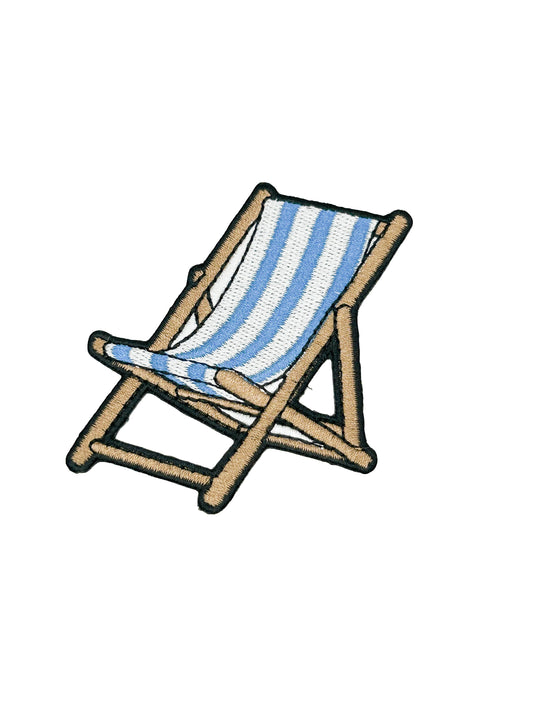 Beach Chair Embroidered Patch Blue White Striped Coastal