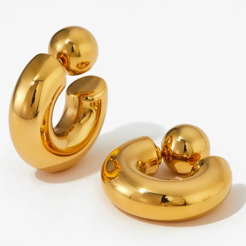 Puffy O Style Yellow Gold Hoops