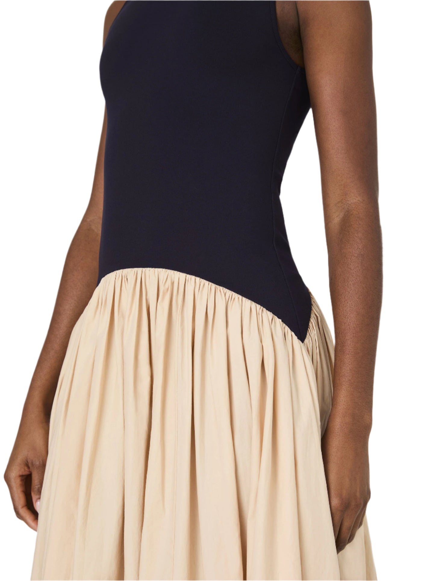 Navy Mixed Materials Dress