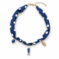 Coastal Fish Charm Scarf Necklace – Navy Polka Dot Satin