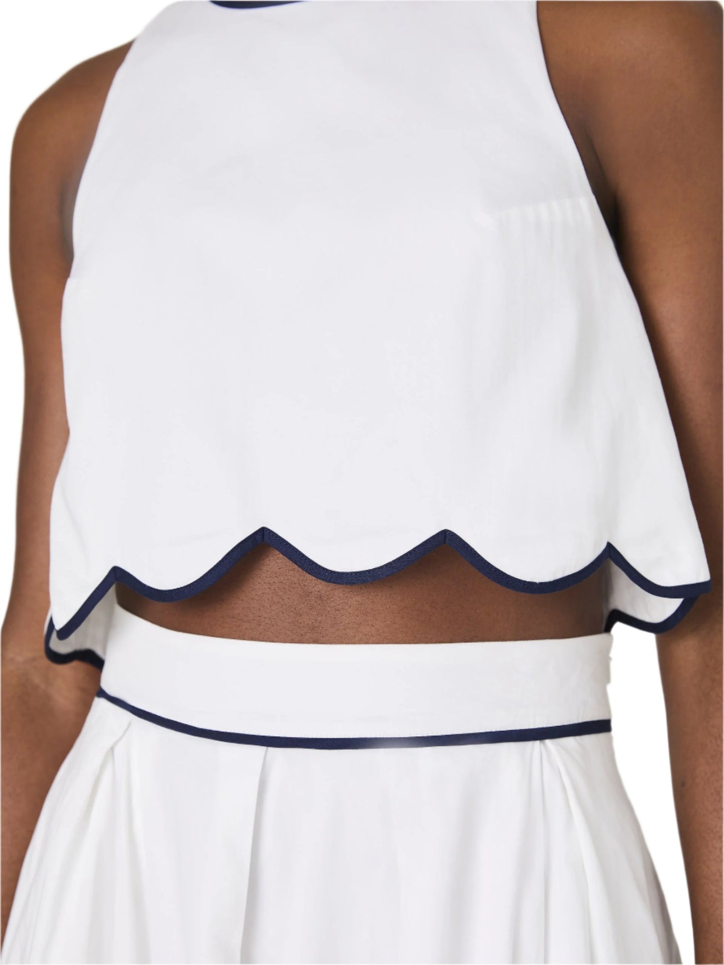 White Cotton Scallop Top