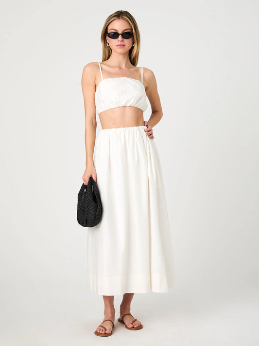White Ruched Midi Skirt