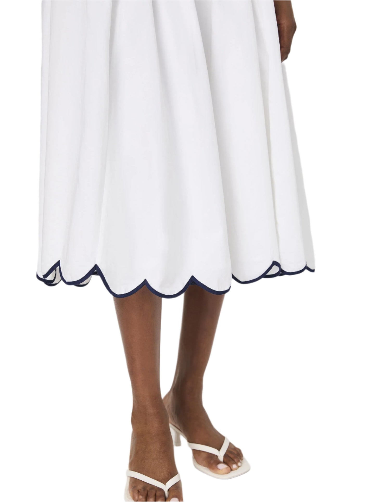 White Cotton Scallop Midi Skirt