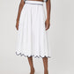 White Cotton Scallop Midi Skirt