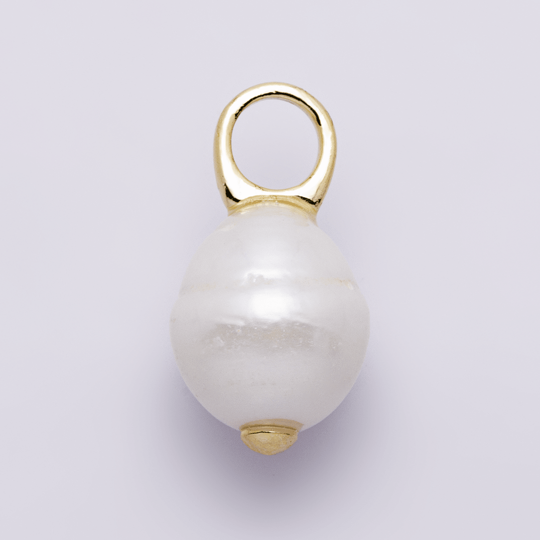 14K Gold Filled White Ringed Baroque Freshwater Pearl Drop Pendant