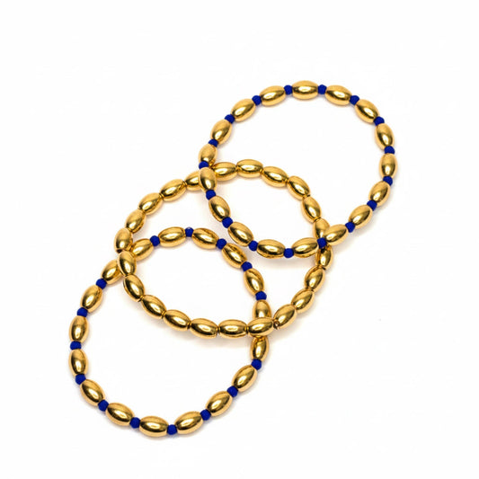 Trio Luxe Oval Bead Stretch Bracelet Set: Navy