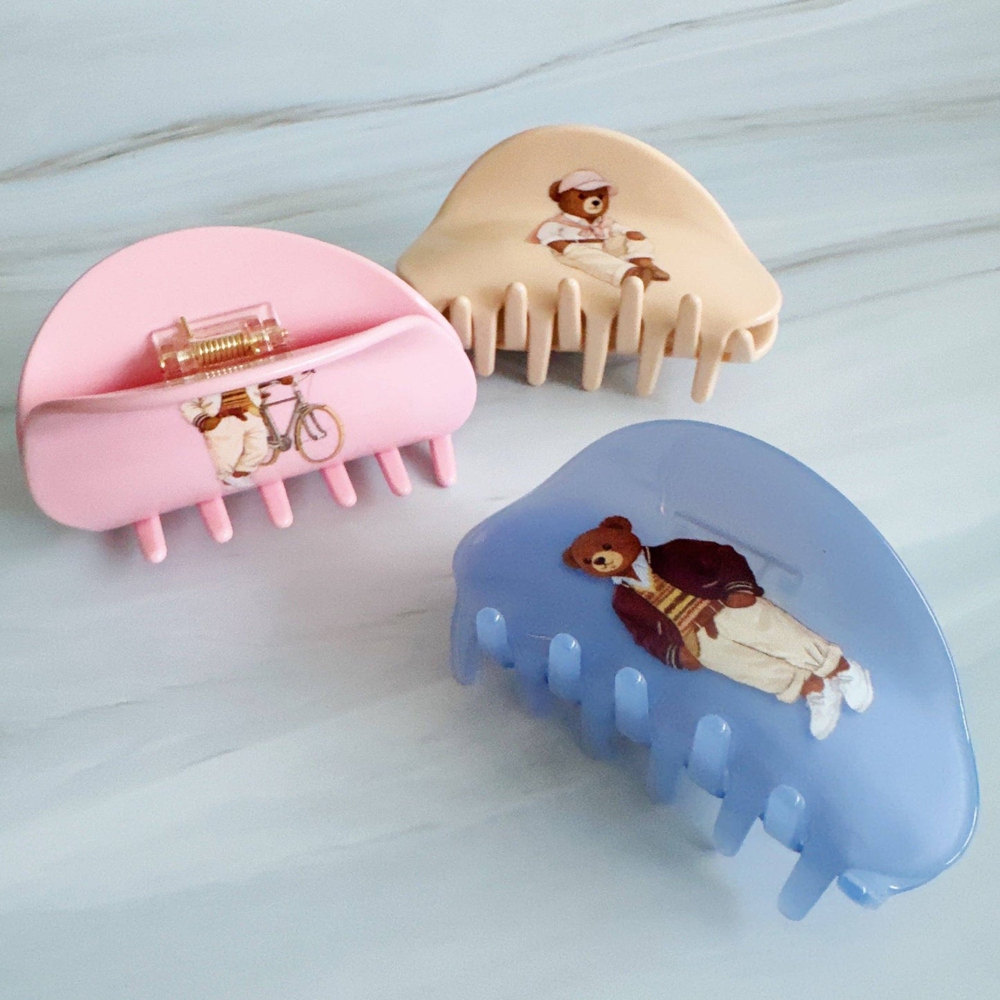 Preppy Bear Hair Claw – Charming Retro Style: Pink