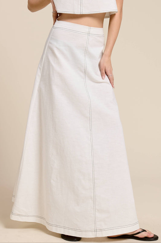 Contrast Stitch Linen Skirt