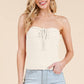 TEXTURED LACE TUBE TOP W/ FRONT TIE DETAIL ECRU