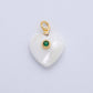 18K Gold Filled 27mm Green CZ Round Accent Heart-Shaped Shell Pearl Drop Charm