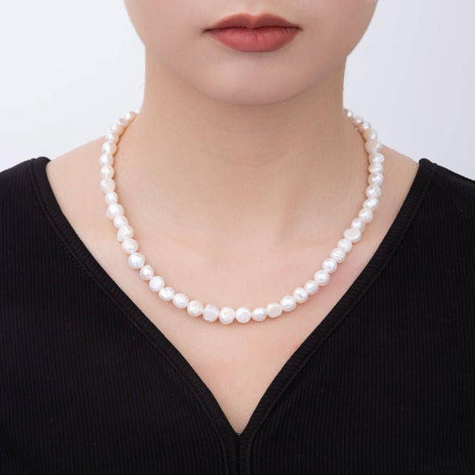 18K Gold Filled 8mm Genuine Bridal Freshwater Pearl Necklace 16.7 Inches + Extender