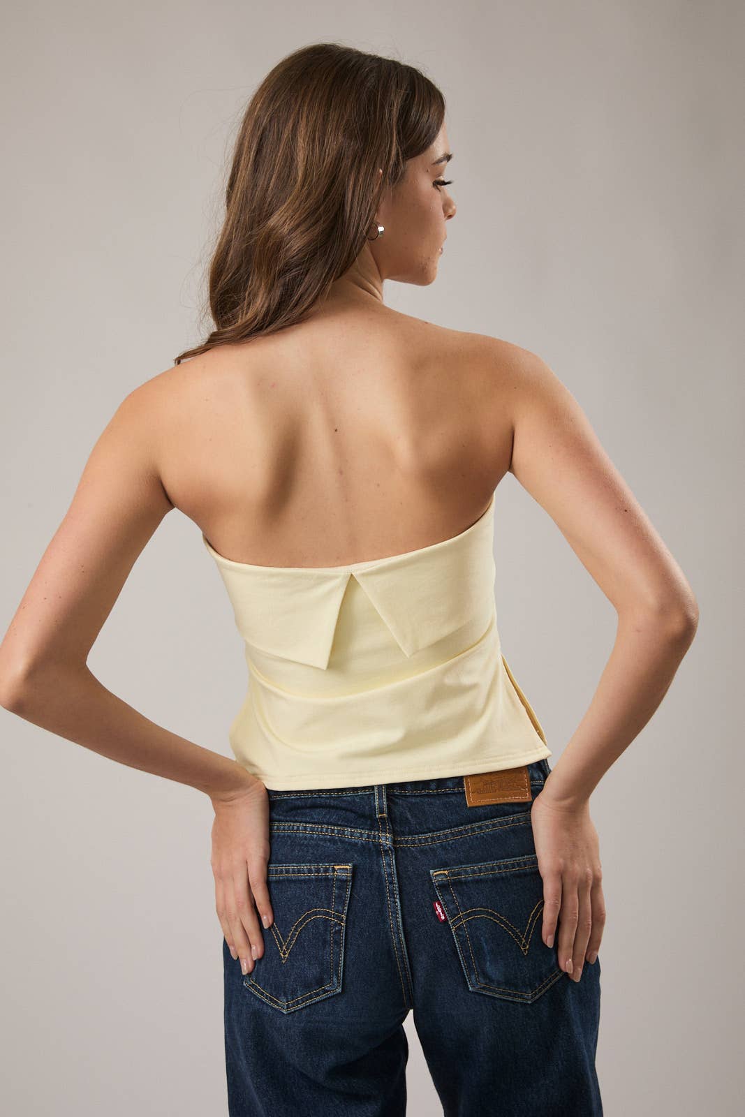 STRAPLESS FOLDED DETAIL KNIT TUBE TOP