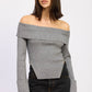 RIBBED OFF SHOULDER SWEATER WITH ZIPPER CHARCOAL