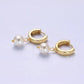 14K Gold Filled Shell Pearl Drop Lever Back Huggie Earrings