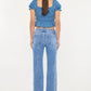 MEDIUM WASH HIGH RISE WIDE LEG FLARE JEANS