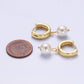 14K Gold Filled Shell Pearl Drop Lever Back Huggie Earrings