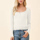BUTTON FRONT HENLEY WITH LACE AT NECK & BOTTOM HEM ECRU
