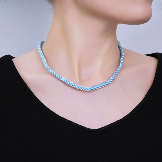 24K Gold Filled Twisted Braided Cord Chain Necklace Light Blue / 14.5 Inches