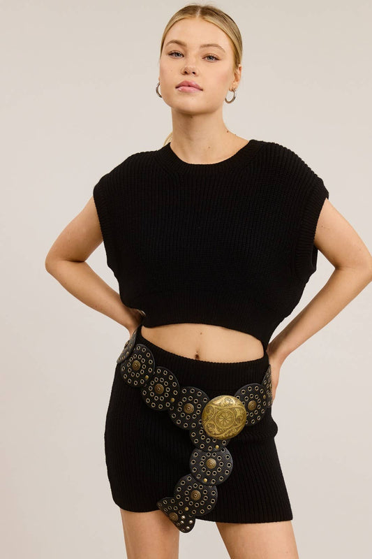 Ribbed Knit Crop Vest Black