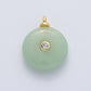 18K Gold Filled 23mm Green Jade with Clear CZ Round Natural Gemstone Pendant