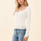 BUTTON FRONT HENLEY WITH LACE AT NECK & BOTTOM HEM ECRU