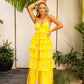 Yellow Floral Tiered Maxi Dress