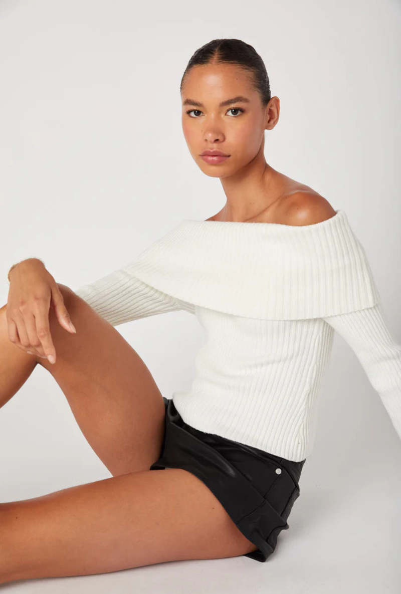 Fast Talker Off Shoulder Sweater