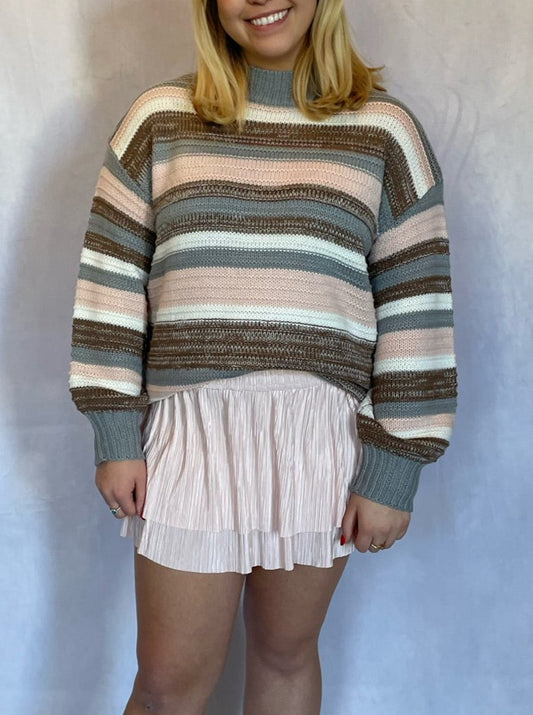 Pastel Strips Sweater mock neck