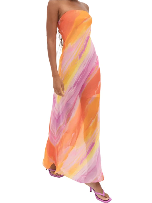 Colorful Strapless Midi Dress