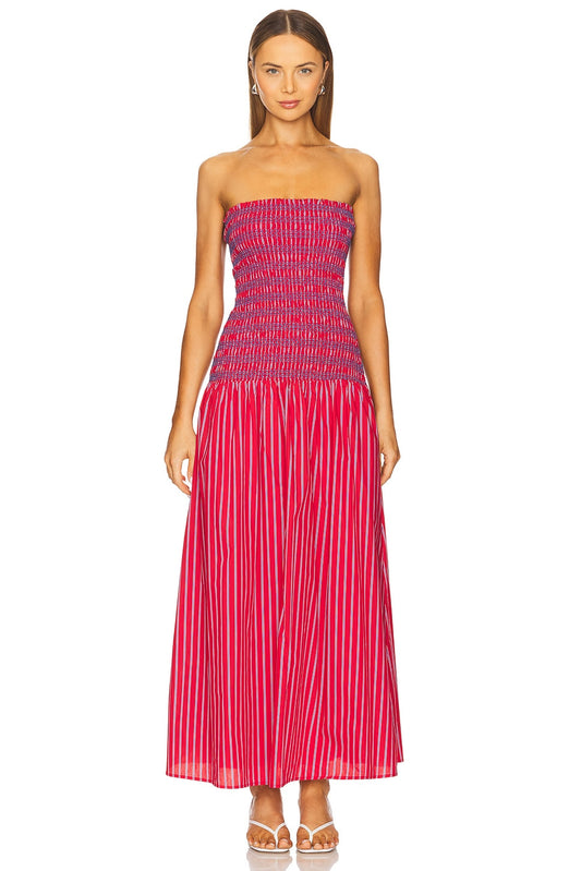 Red Smocked Maxi Dress