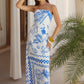 Blue and White Strapless Maxi Dress