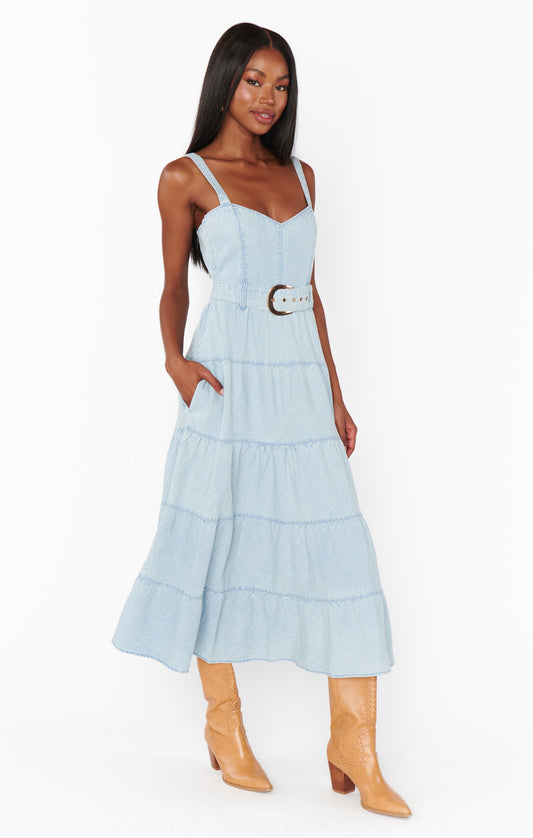 Light Wash Denim Midi Dress