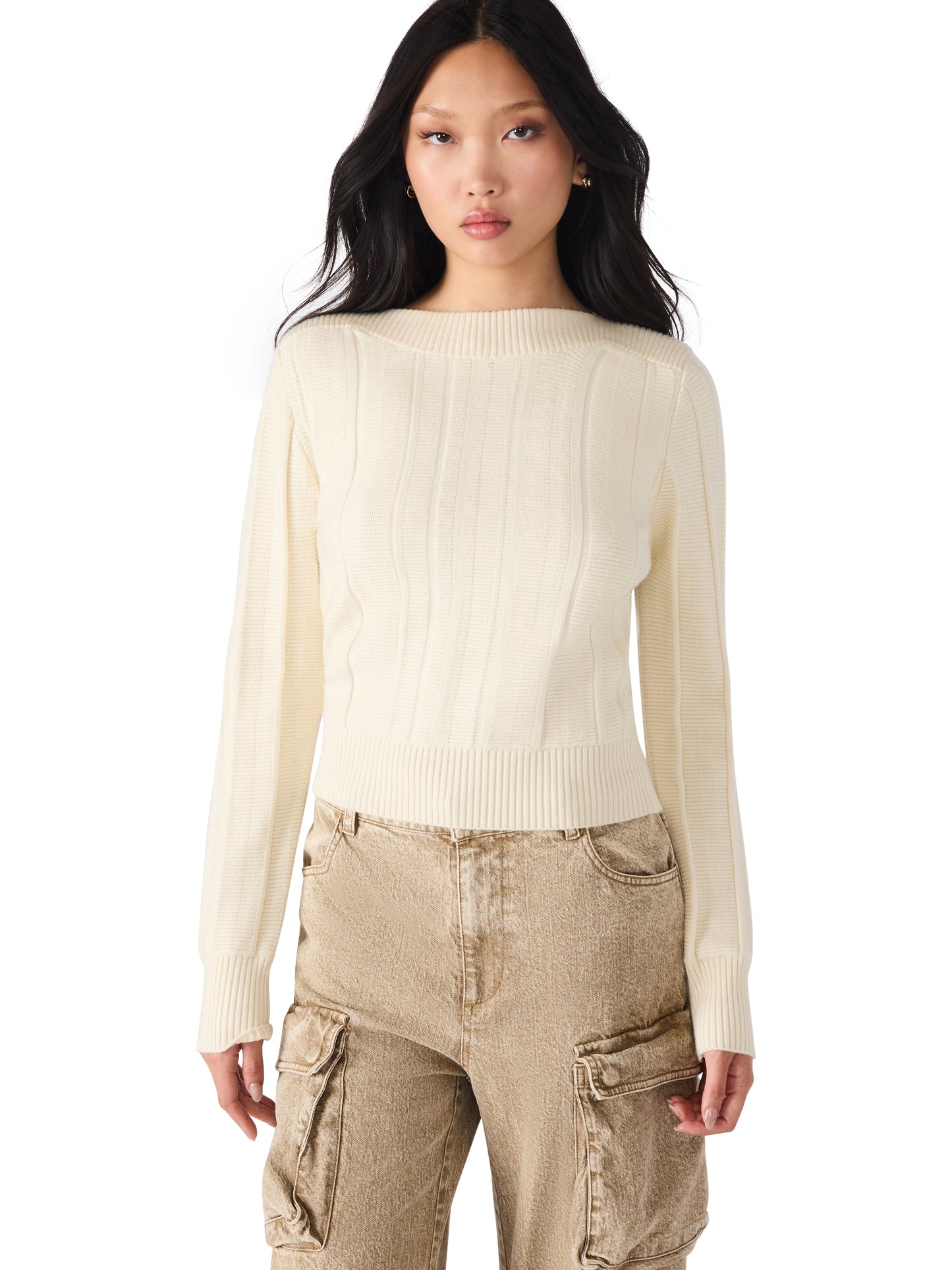 Cream Ribbed Sweater
