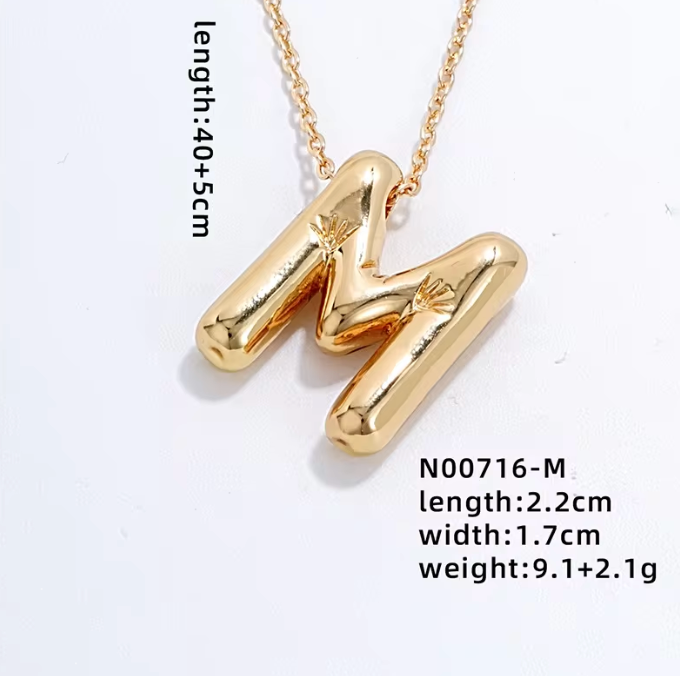 Gold Bubble Initial Necklace