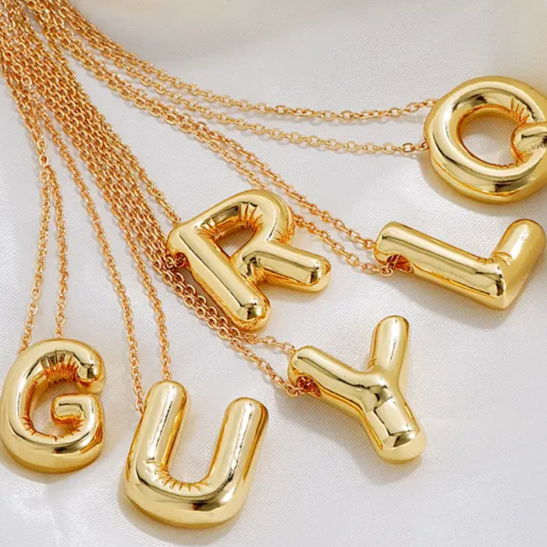 Gold Bubble Initial Necklace