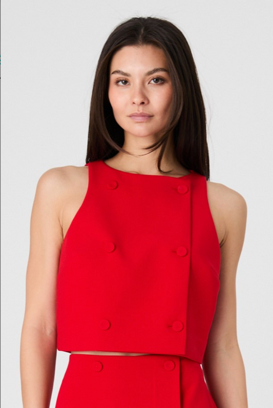 Twill Double Breasted Crop Vest