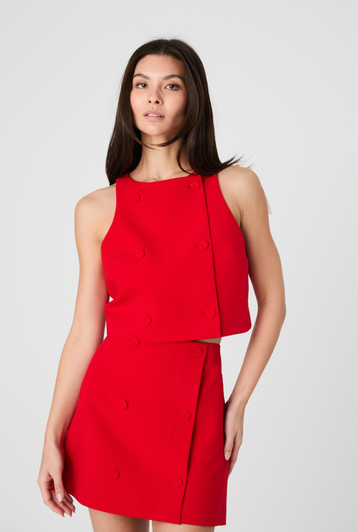 Twill Double Breasted Crop Vest